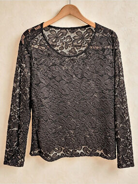 Black Floral Lace Long Sleeve Top
